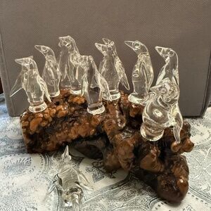 RARE Penguin Rookery on a burn 1991 Hand Blown Glass